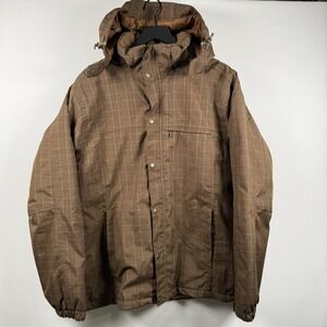 Lands End Men's Plaid Windproof Waterproof Field Coat Jacket Large Brown